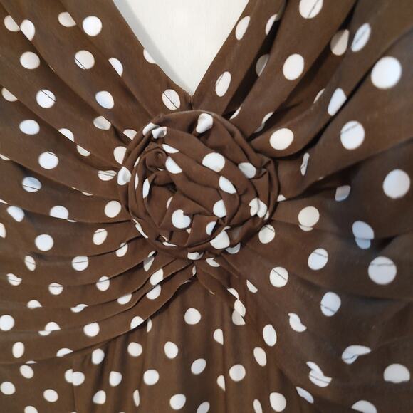 Vintage Robbie Bee Brown Polka Dot Dress Size L 95% Polyester - Picture 2 of 8
